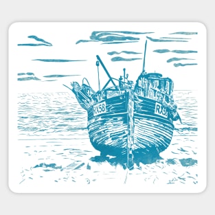 Linoprint Fishing Trawler Hastings Beach Sticker